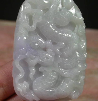 Certified Hand Carved Lavender Natural Myanmar Burma A Jade Jadeite Dragon Spit Bead Pendant Necklace