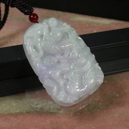 Certified Hand Carved Lavender Natural Myanmar Burma A Jade Jadeite Dragon Spit Bead Pendant Necklace