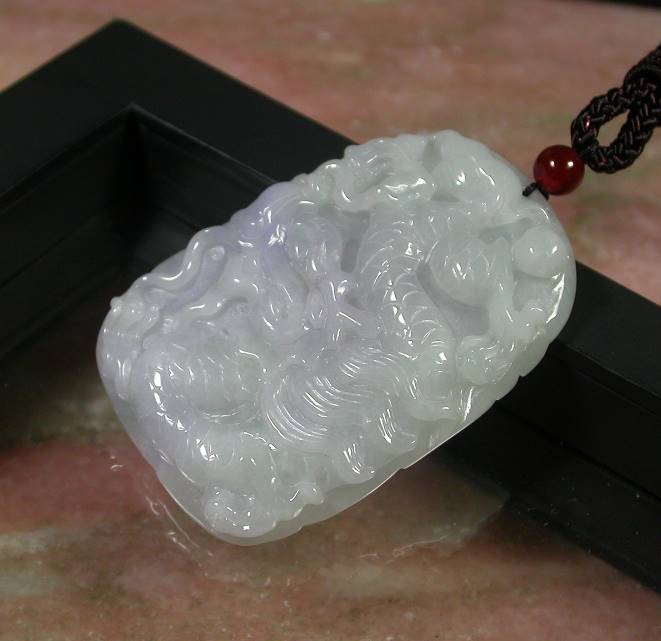 Certified Hand Carved Lavender Natural Myanmar Burma A Jade Jadeite Dragon Spit Bead Pendant Necklace