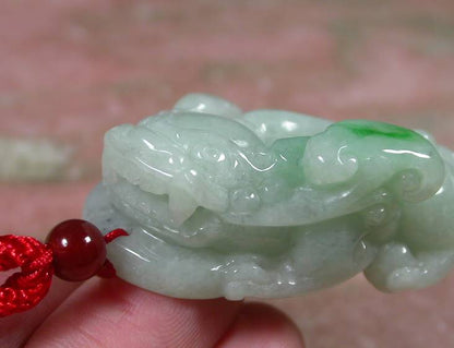 Certified Hand Carved Green Natural Hand Carved Myanmar Burma A Jade jadeite Dragon Pi Xiu Pendant Necklace