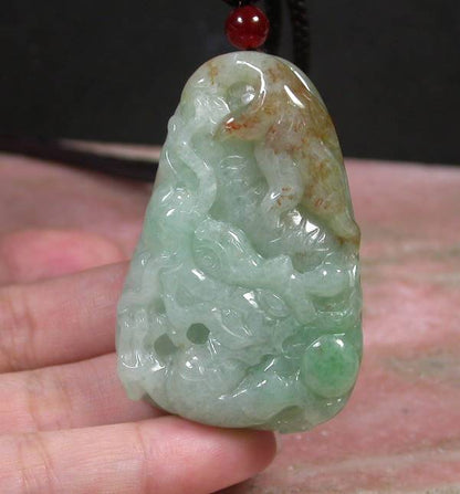 Certified Hand Carved Natural Myanmar Burma Grade A Jade jadeite Dragon Lotus Flower Pendant Necklace