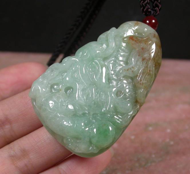 Certified Hand Carved Natural Myanmar Burma Grade A Jade jadeite Dragon Lotus Flower Pendant Necklace