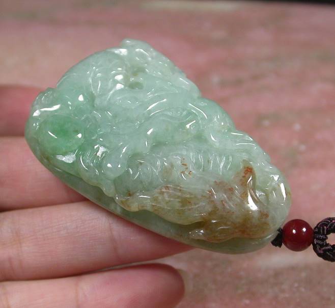 Certified Hand Carved Natural Myanmar Burma Grade A Jade jadeite Dragon Lotus Flower Pendant Necklace