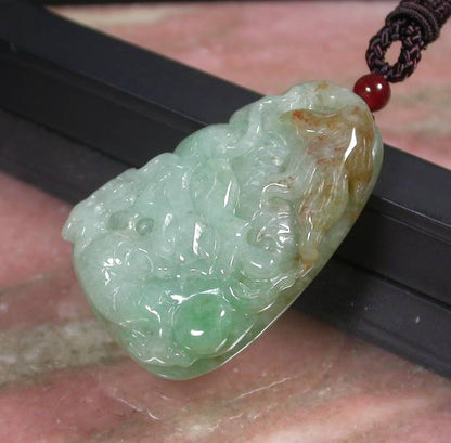 Certified Hand Carved Natural Myanmar Burma Grade A Jade jadeite Dragon Lotus Flower Pendant Necklace