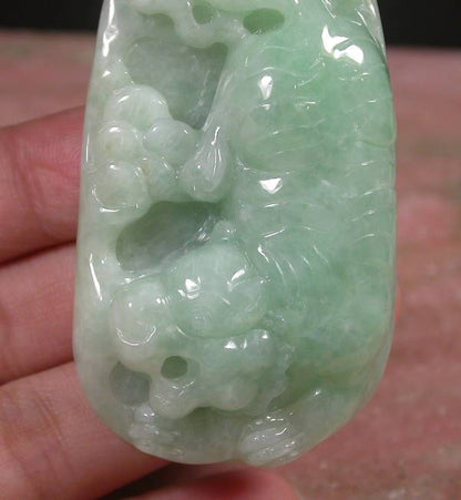 Certified Hand Carved Green Natural Myanmar Burma A Jade Jadeite Tiger Lotus Flower Pendant Necklace