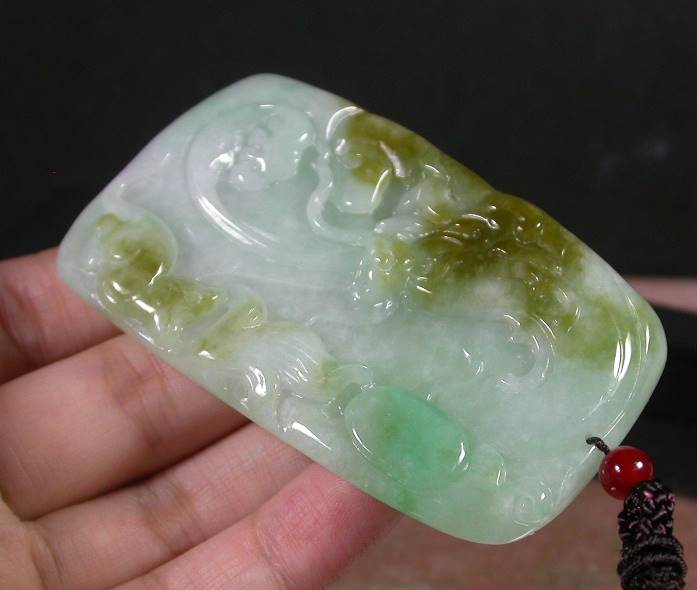 Certified Hand Carved Green Yellow Myanmar Burma A Jade jadeite Dragon Mouse Pendant Necklace