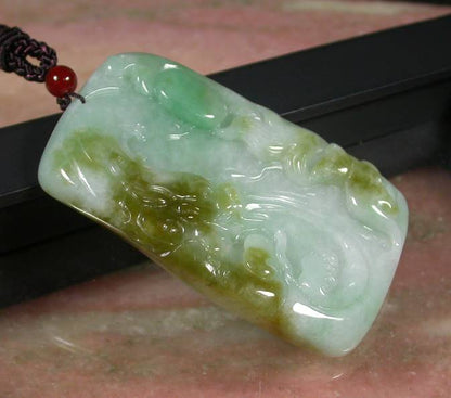 Certified Hand Carved Green Yellow Myanmar Burma A Jade jadeite Dragon Mouse Pendant Necklace