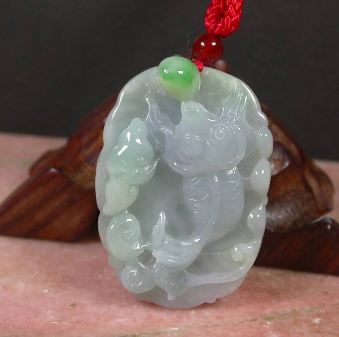 Certified Hand Carved Lavender Green Myanmar Burma Natural A Jade jadeite Gold Fish Lotus Pendant Necklace