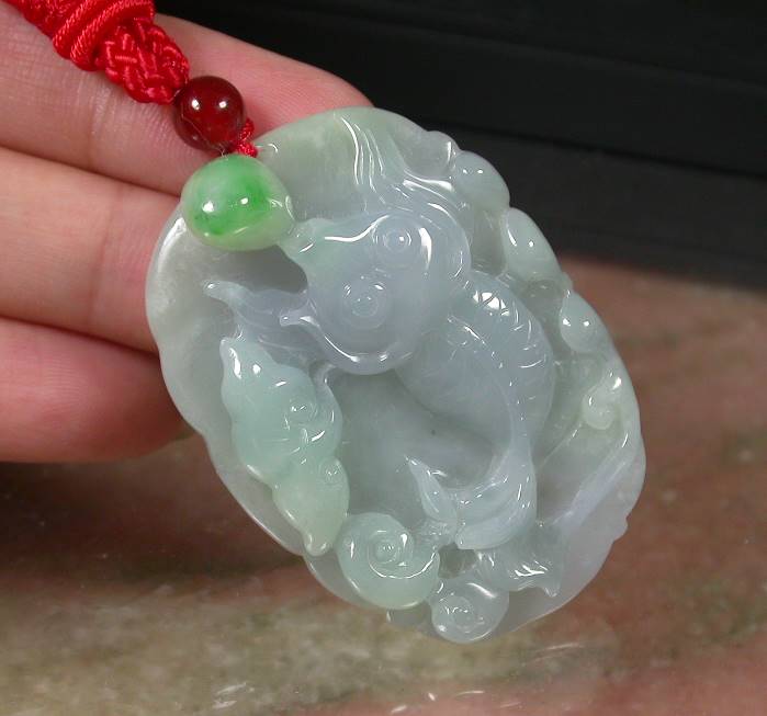 Certified Hand Carved Lavender Green Myanmar Burma Natural A Jade jadeite Gold Fish Lotus Pendant Necklace