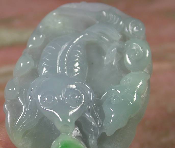 Certified Hand Carved Lavender Green Myanmar Burma Natural A Jade jadeite Gold Fish Lotus Pendant Necklace