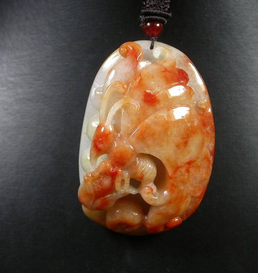 Certified Hand Carved Red Yellow Natural Myanmar Burma A Jade jadeite Butterfly Lotus Flower Pendant Necklace