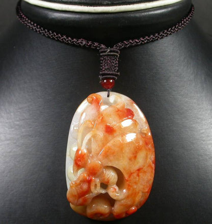 Certified Hand Carved Red Yellow Natural Myanmar Burma A Jade jadeite Butterfly Lotus Flower Pendant Necklace