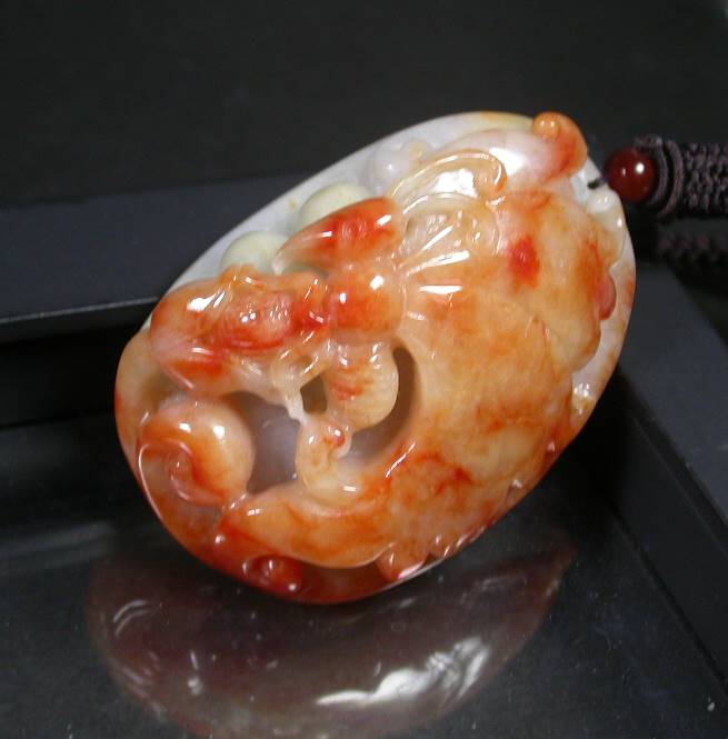 Certified Hand Carved Red Yellow Natural Myanmar Burma A Jade jadeite Butterfly Lotus Flower Pendant Necklace