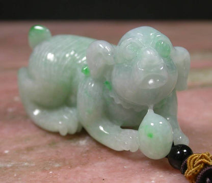 Certified Hand Carved Green Burma 100% Natural Myanmar Burma A Jade jadeite Zodiac Dog Pendant Necklace