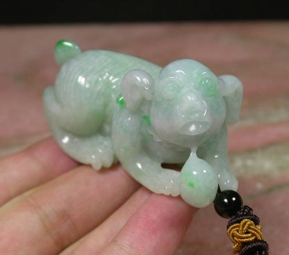 Certified Hand Carved Green Burma 100% Natural Myanmar Burma A Jade jadeite Zodiac Dog Pendant Necklace