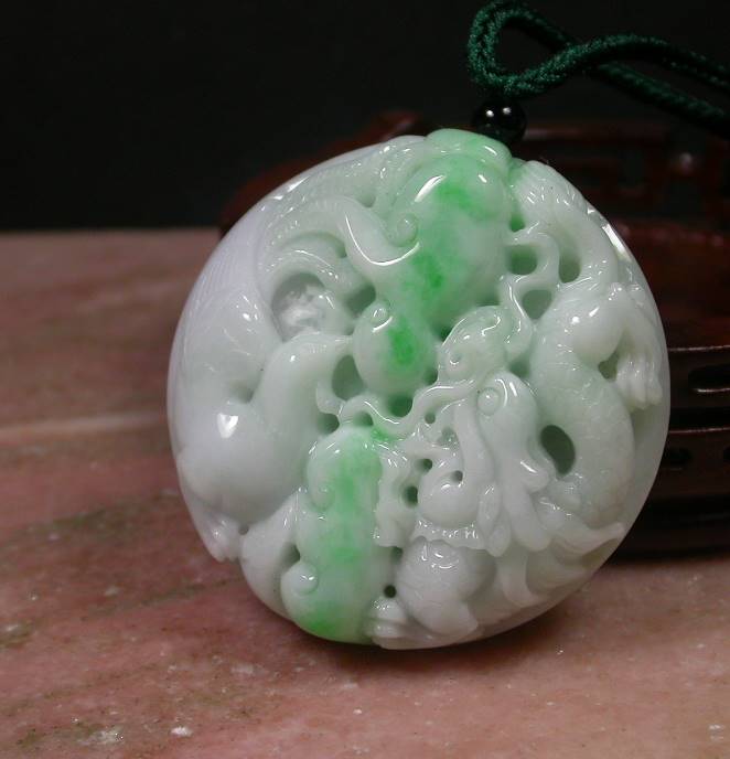 Certified Hand Carved Natural Myanmar Burma A Jade Jadeite Dragon Phoenix Lotus Pendant Necklace