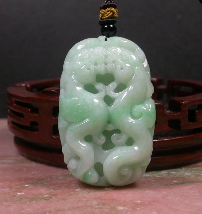 Certified Hand Carved Green Natural Myanmar Burma A Jade jadeite Dragon Phoenix Lotus Pendant Necklace