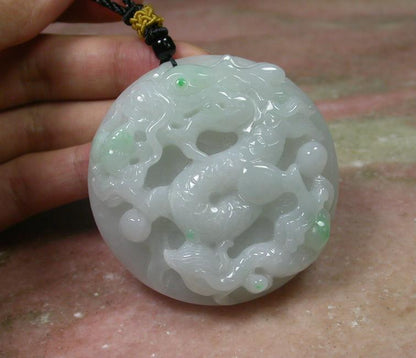 Certified Hand Carved Green Myanmar Burma Natural A Jade jadeite Dragon Mouse Pendant Necklace