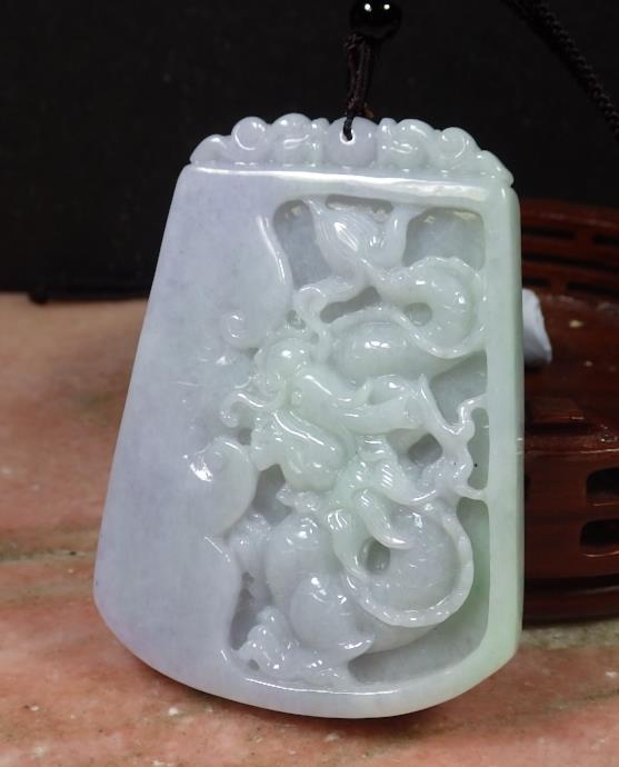 Certified Hand Carved Lavender Green Natural Myanmar Burma A Jade Jadeite Dragon Bat Pendant Necklace