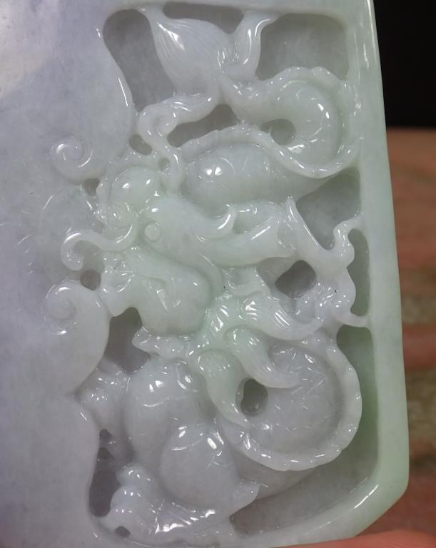 Certified Hand Carved Lavender Green Natural Myanmar Burma A Jade Jadeite Dragon Bat Pendant Necklace