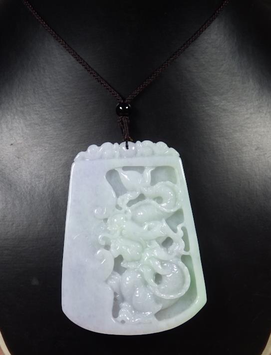 Certified Hand Carved Lavender Green Natural Myanmar Burma A Jade Jadeite Dragon Bat Pendant Necklace