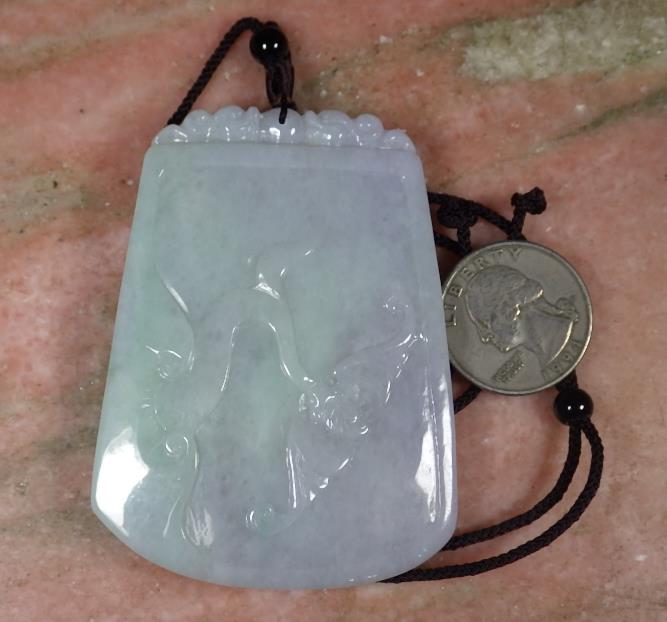 Certified Hand Carved Lavender Green Natural Myanmar Burma A Jade Jadeite Dragon Bat Pendant Necklace