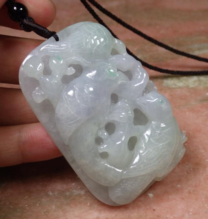 Certified Hand Carved Icy Green Natural Myanmar Burma Grade A Jade Jadeite Twin Phoenix Bird Pendant Necklace