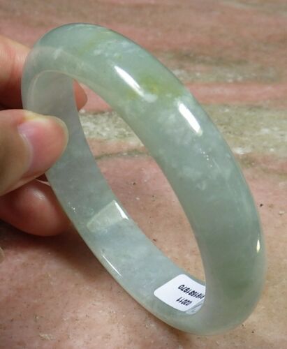 Certified Hand Carved Green Yellow Natural Myanmar Burma Grade A JADE Jadeite Bangle Bracelet 58mm