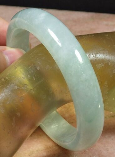 Certified Hand Carved Green Yellow Natural Myanmar Burma Grade A JADE Jadeite Bangle Bracelet 58mm