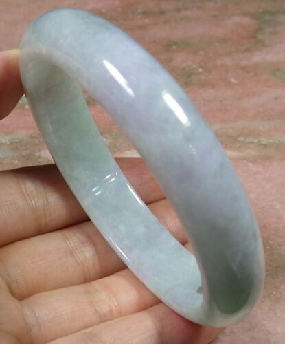 Certified Hand Carved Lavender Green Natural Myanmar Burma Grade A JADE Jadeite Round Circle Bangle Bracelet 57mm