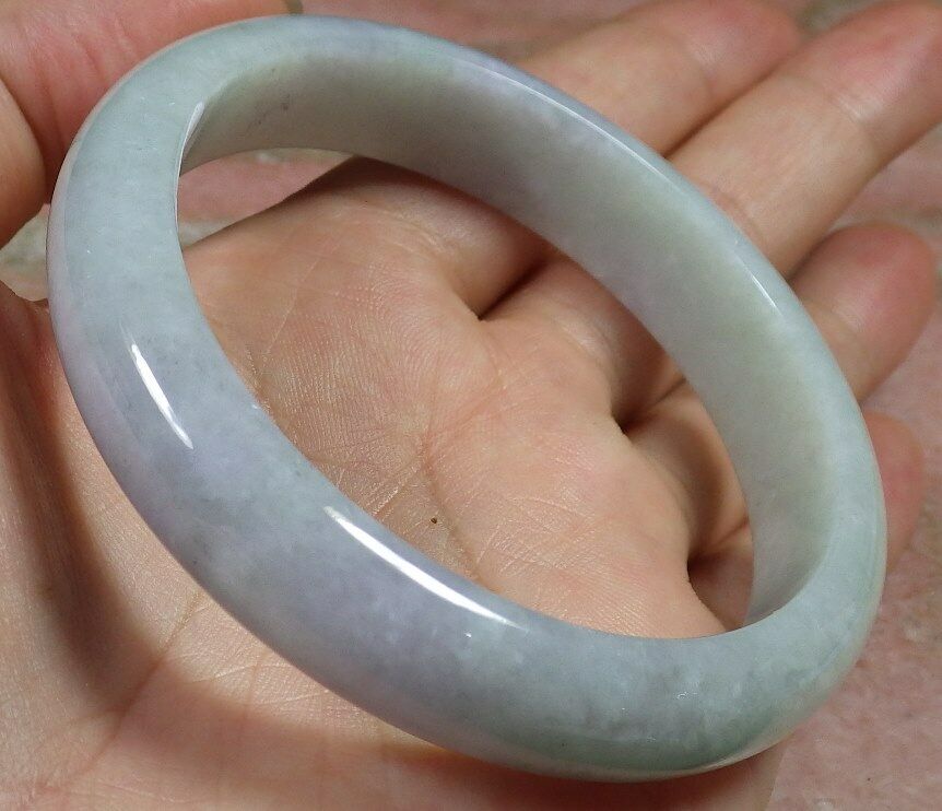 Certified Hand Carved Lavender Green Natural Myanmar Burma Grade A JADE Jadeite Round Circle Bangle Bracelet 57mm