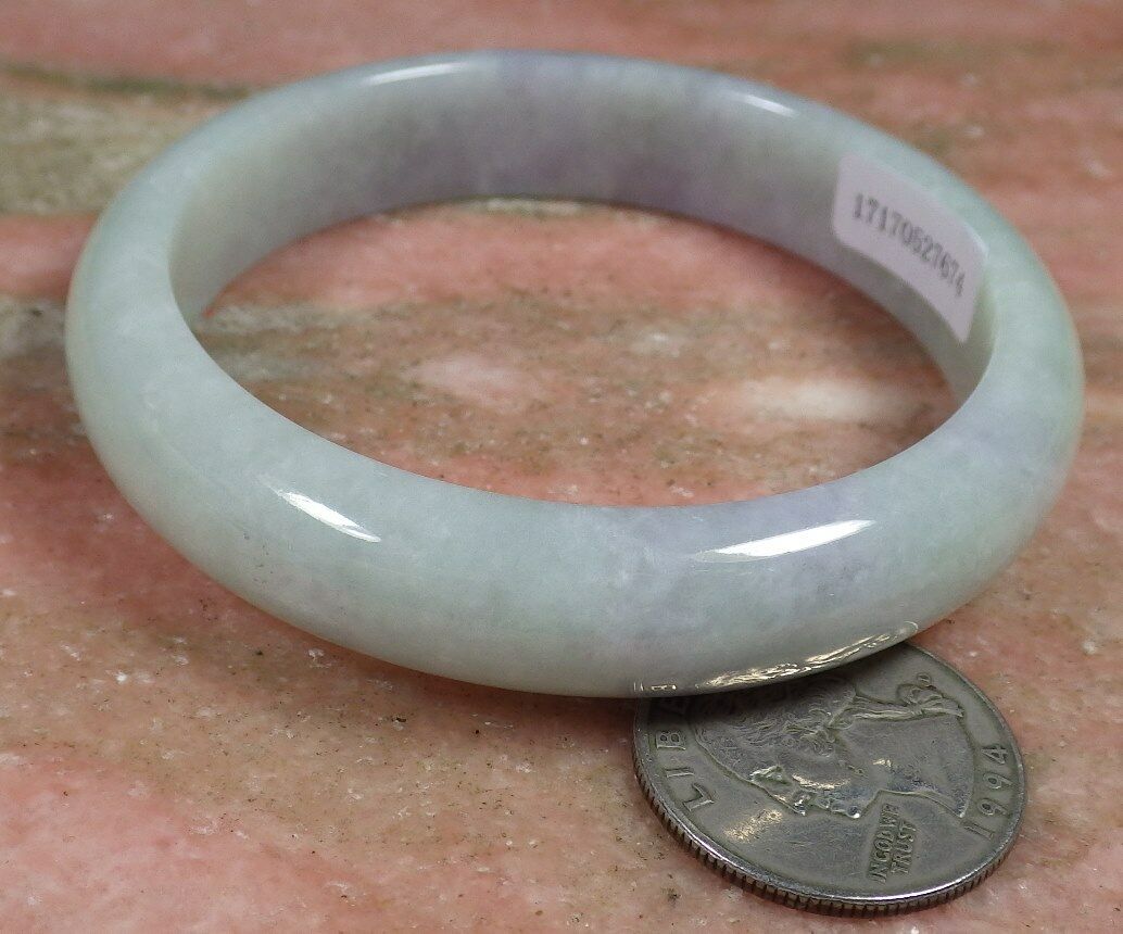 Certified Hand Carved Lavender Green Natural Myanmar Burma Grade A JADE Jadeite Round Circle Bangle Bracelet 57mm