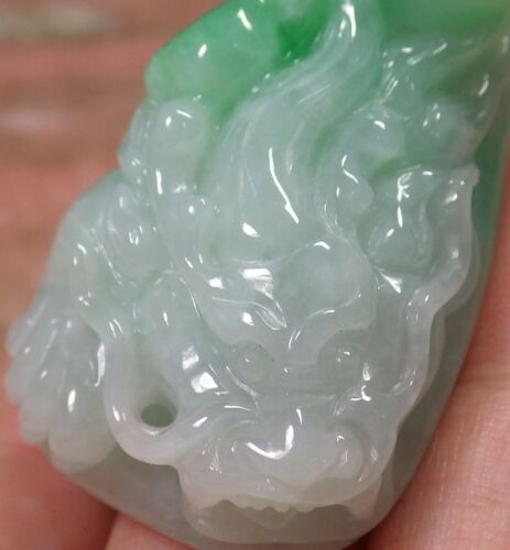 Certified Hand Carved Green Natural Myanmar Burma A Jade jadeite Dragon Lotus Flower Pendant Necklace