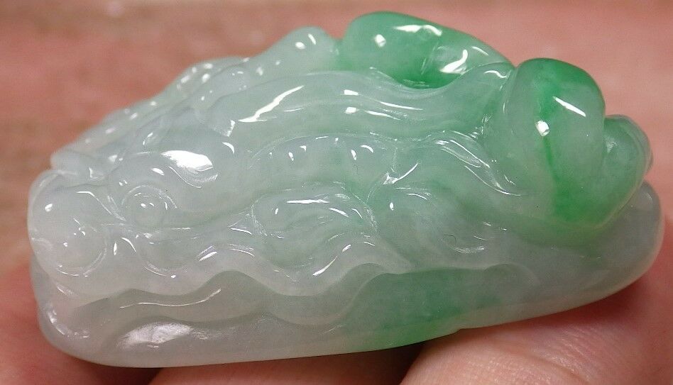 Certified Hand Carved Green Natural Myanmar Burma A Jade jadeite Dragon Lotus Flower Pendant Necklace