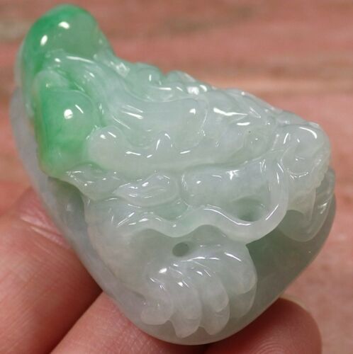 Certified Hand Carved Green Natural Myanmar Burma A Jade jadeite Dragon Lotus Flower Pendant Necklace