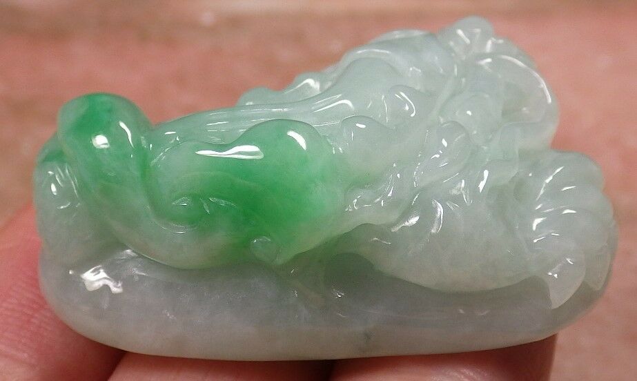 Certified Hand Carved Green Natural Myanmar Burma A Jade jadeite Dragon Lotus Flower Pendant Necklace