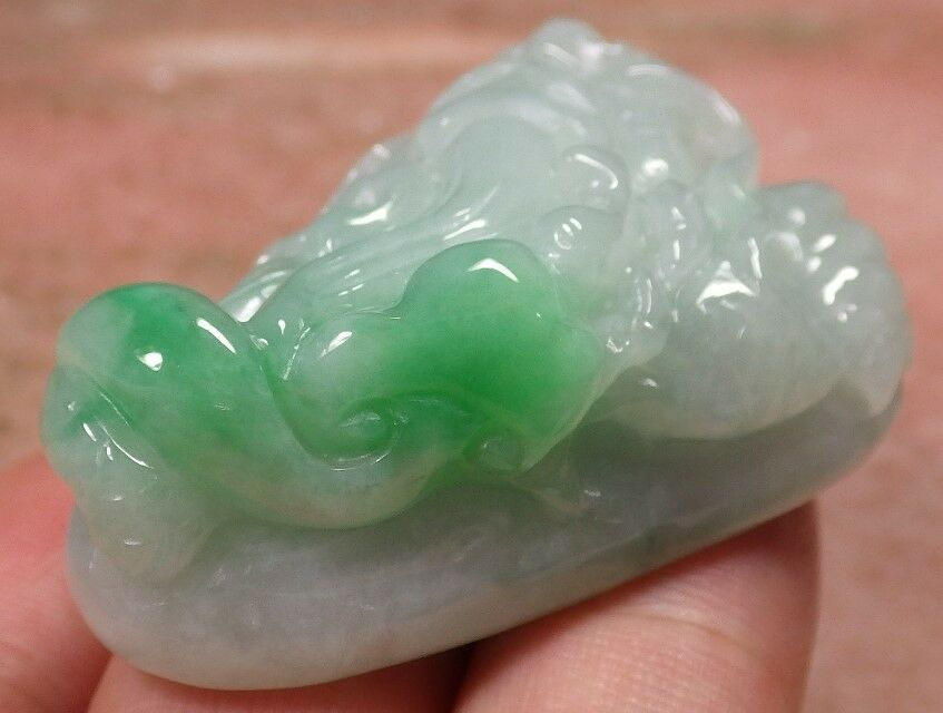 Certified Hand Carved Green Natural Myanmar Burma A Jade jadeite Dragon Lotus Flower Pendant Necklace