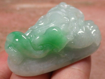 Certified Hand Carved Green Natural Myanmar Burma A Jade jadeite Dragon Lotus Flower Pendant Necklace