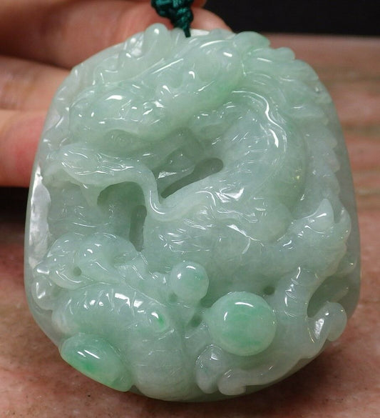 Certified Hand Carved Green Natural Myanmar Burma A Jade jadeite Dragon Bead Beads Pendant Necklace