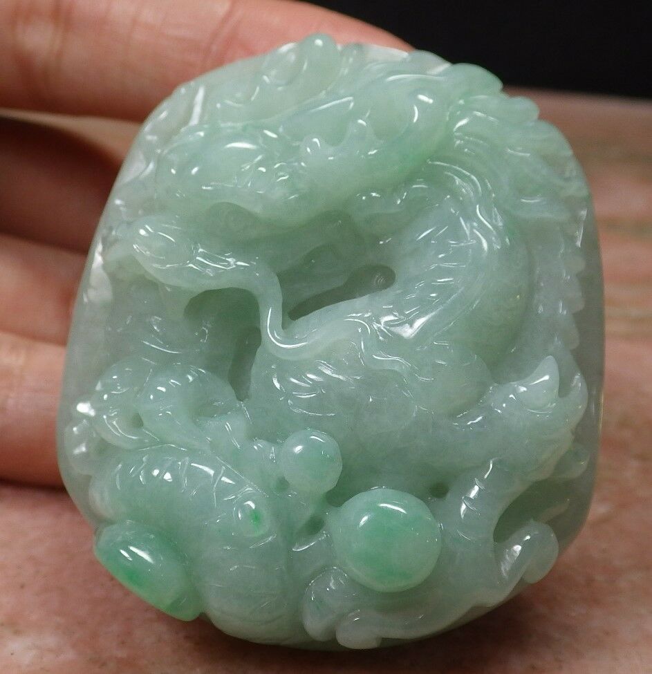 Certified Hand Carved Green Natural Myanmar Burma A Jade jadeite Dragon Bead Beads Pendant Necklace