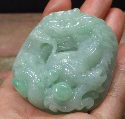 Certified Hand Carved Green Natural Myanmar Burma A Jade jadeite Dragon Bead Beads Pendant Necklace