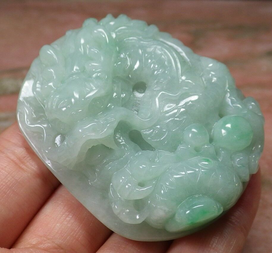 Certified Hand Carved Green Natural Myanmar Burma A Jade jadeite Dragon Bead Beads Pendant Necklace