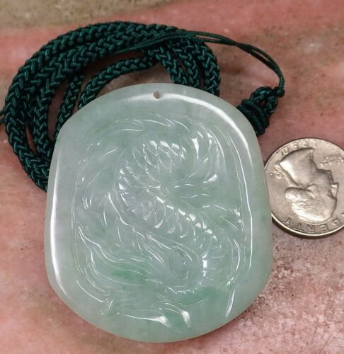 Certified Hand Carved Green Natural Myanmar Burma A Jade jadeite Dragon Bead Beads Pendant Necklace