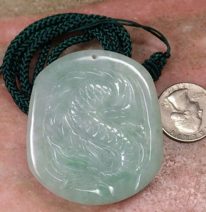 Certified Hand Carved Green Natural Myanmar Burma A Jade jadeite Dragon Bead Beads Pendant Necklace