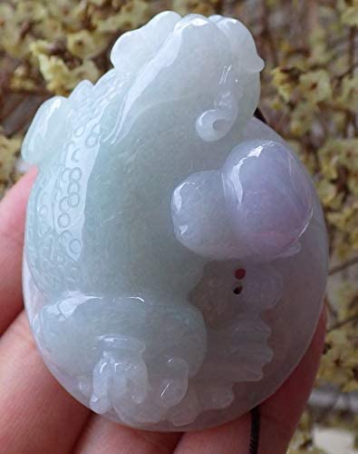 Certified Hand Carved Lavender Green Natural Myanmar Burma A Jade Jadeite Display Frog Toad Pendant Necklace