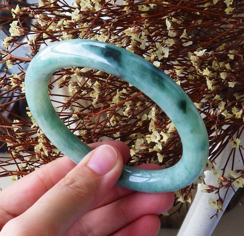 Certified Hand Carved Green 100% Myanmar Burma A JADE Jadeite Circle Bangle Bracelet 61mm