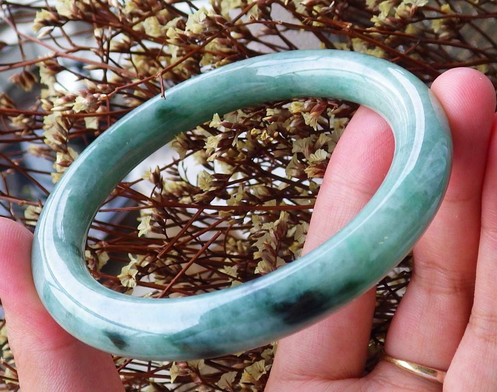 Certified Hand Carved Green 100% Myanmar Burma A JADE Jadeite Circle Bangle Bracelet 61mm