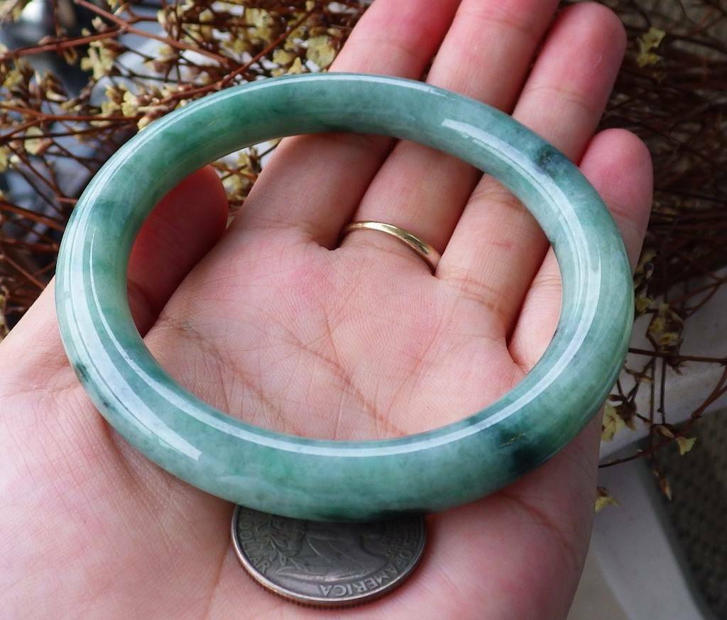 Certified Hand Carved Green 100% Myanmar Burma A JADE Jadeite Circle Bangle Bracelet 61mm