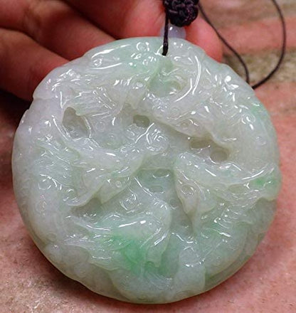 Certified Hand Carved Green Natural Myanmar Burma A Jade jadeite 9 Dragon Circle Pendant Necklace