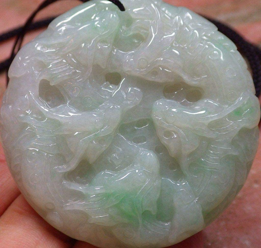 Certified Hand Carved Green Natural Myanmar Burma A Jade jadeite 9 Dragon Circle Pendant Necklace